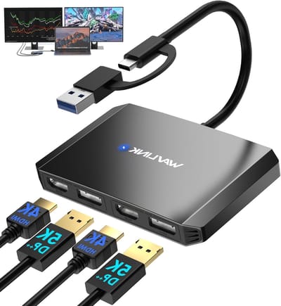 USB 3.0/USB-C naar DisplayPort en HDMI Adapter voor Dual 5K/4K Monitoren, Compatibel met Windows en M1/M2 Mac