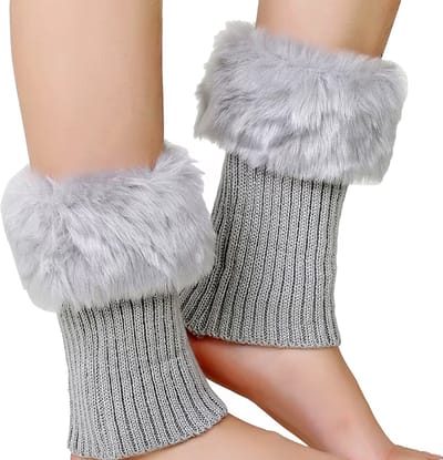 Dames Warme Gebreide Beenwarmers met Bont – Winter Sokken & Laarsovertrekken – Ademend, Anti-Wrijving, Wollen Beenmode