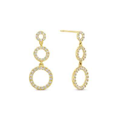 New Bling 9NBG-0762 Gouden oorbellen met Zirkonia - Oorstekers - Cirkels - 3,5+5+8mm - 20mm Lengte - 14 Karaat - Goud