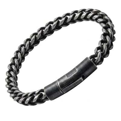 Zilverkleurige heren schakel armband met gevlochten design en buigsluiting – vintage afwerking