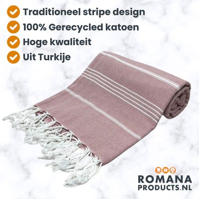 Romana Products Stripe Hamamdoek - Baddoek - Strandlaken - Saunalaken - 100cm x 180cm - Warmroze
