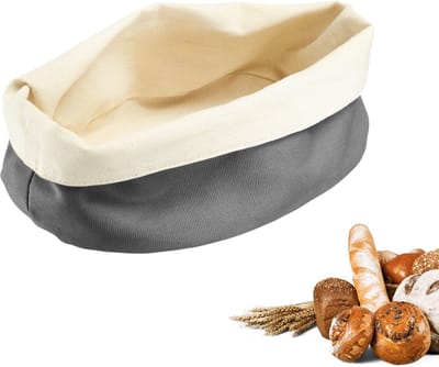 Westmark broodzak ovaal – stoffen broodmand voor brood, broodjes, gebak & fruit – moderne broodbewaring van katoen – antraciet/beige, 25 x 18 cm