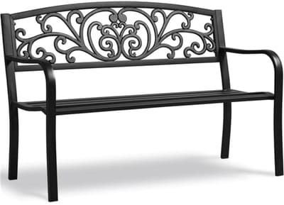 Metalen Tuinbank 3 Zits - Weerbestendige Buitenbank met Rugleuning en Armleuningen - Ergonomische Parkbank voor Tuin, Terras en Balkon - Stalen Tuinbank Vintage Design - Tuinbank Zwart