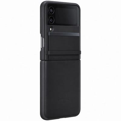 Originele Leather Backcover voor de Samsung Galaxy Z Flip 4 - Zwart