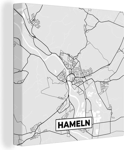 Canvas Schilderij Plattegrond - Duitsland - Hameln - Stadskaart - Kaart - 20x20 cm - Wanddecoratie