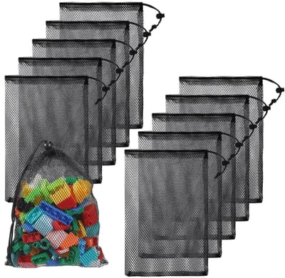 Dailygoods- Waszak - 10 Stuks - Nylon Trekkoord Opbergtassen - Multifunctionele Wasserijtas - Zwart - Duurzaam en Scheurbestendig - Opbergtas