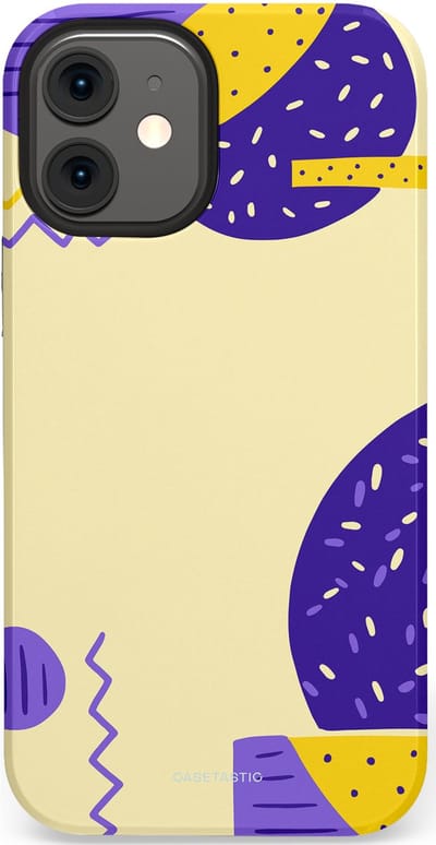 Casetastic hoesje geschikt voor Apple iPhone 12 Mini - Dubbellaagse bescherming - Geo zigzag - Fashion Case - Crème Blauw Geel