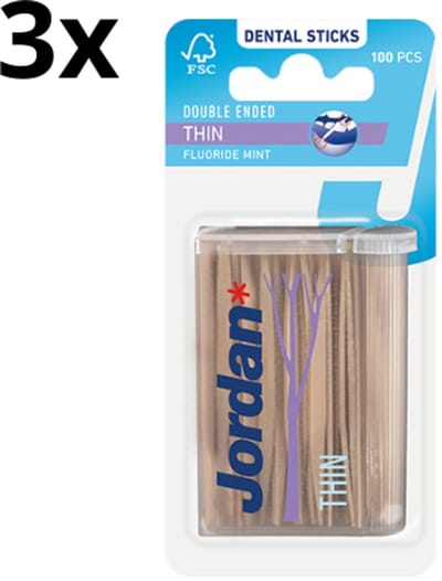 Jordan Tandenstokers - Dun - 3 stuks - Voordeelverpakking