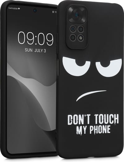 kwmobile telefoonhoesje geschikt voor Xiaomi Redmi Note 11 / Note 11S - Hoesje voor smartphone in wit / zwart - Backcover van TPU - Don't Touch My Phone design