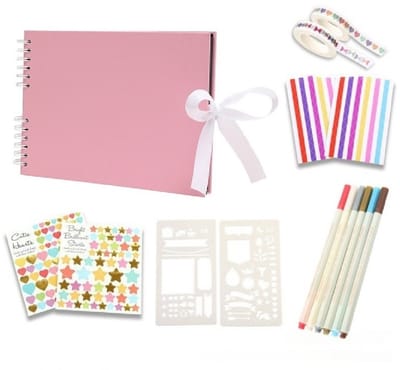 DIY-Scrapbookalbum — Inclusief 6 metallic stiften — Creatief scrapbook & fotoalbum — 40 vellen (80 pagina's) karton (290 x 205 mm) — Stevige hardcover & roestvrijstalen binding — Een bijzonder, gepersonaliseerd cadeau voor een dierbare