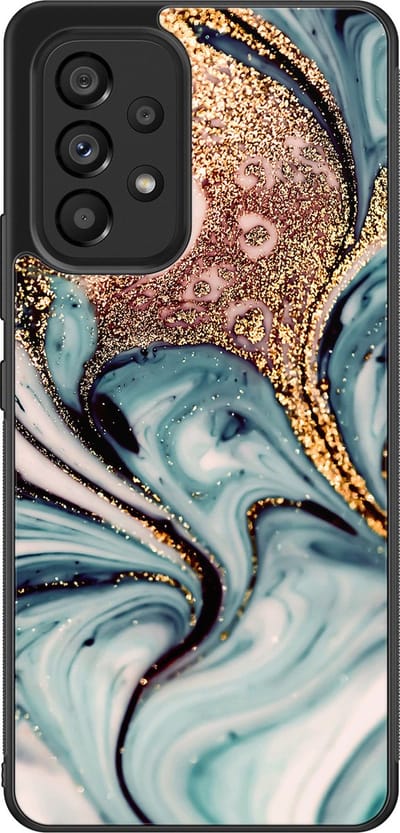 Leuke Telefoonhoesjes - Hoesje geschikt voor Samsung Galaxy A53 - Marmer blauw goud - Backcover zwart - Marmer - Blauw, Goud