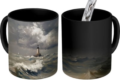 Magische Mok - Foto op Warmte Mokken - Koffiemok - Vuurtoren - Golven - Storm - Magic Mok - Beker - 350 ML - Theemok