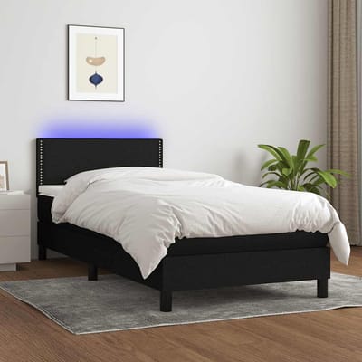 vidaXL - Boxspring - met - matras - en - LED - stof - zwart - 100x200 - cm