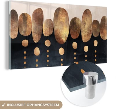 MuchoWow® Glasschilderij 40x20 cm - Schilderij acrylglas - Goud - Abstract - Luxe - Foto op glas - Schilderijen
