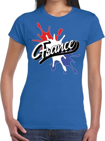 Bellatio Decorations landen t-shirt - France - Frankrijk - spetter print - blauw - voor dames - supporters kleding XS