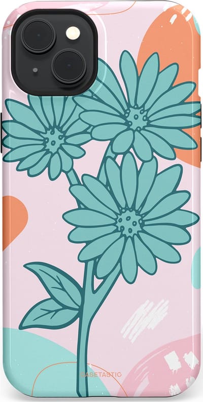 Casetastic hoesje geschikt voor Apple iPhone 15 Plus - MagSafe - Dubbellaagse bescherming - Roze Oranje Bloemen - Fashion Case - Wit Mintgroen Lichtroze Lichtblauw