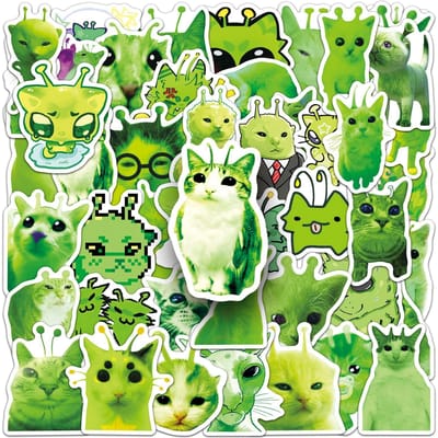 50 stuks Abstracte Buitenaardse Kat Esthetische Stickers Groen Zwart Wit Grappige Kat Waterdichte Vinyl Stickers Voor Laptop Skateboard Bagage yellow