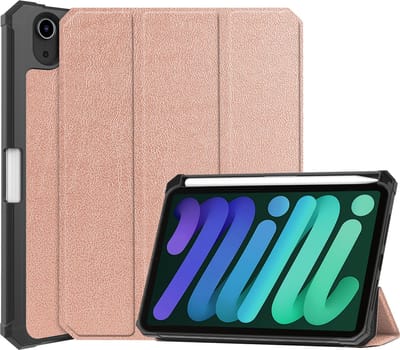 Hoes - Geschikt voor Apple iPad Mini 6 (2021) - 8.3 inch - 6e Generatie - Dun & Stevig - Trifold Bookcase - Hard Cover Case - Met Uitsparing Geschikt voor Apple Pencil - Hardcover Book - Tablet Hoesje - Rosé goud