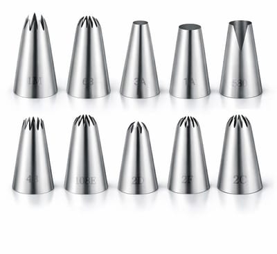 Dailygoods- Spuitmond Professionele Set - 10 Stuks Roestvrij Staal - Decoratiegereedschap - Voor Bloemen/Sterren/Randen - Cadeaus voor Bakkers - Veelzijdig Gebruik - Piping Tips