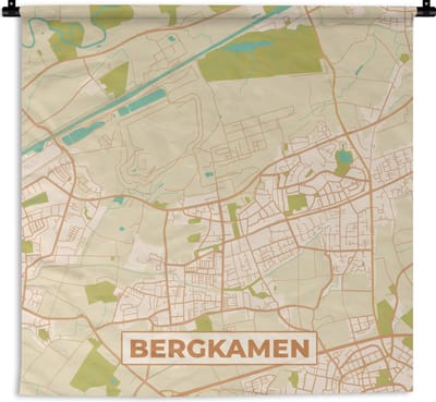 Wandkleed - Wanddoek - Bergkamen - Vintage - Plattegrond - Kaart - Stadskaart - 180x180 cm - Wandtapijt