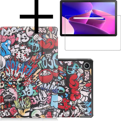 Hoes - Geschikt voor Lenovo Tab M10 Plus (3e / 3rd Generatie) - Met Screenprotector - Trifold Bookcase - Hard Cover - Hardcover Book Case - Tablet Hoesje - Graffity