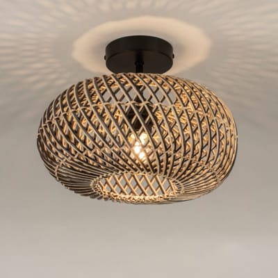 Lumidora Plafondlamp 31639 - Plafonniere - MAZE - E27 - Zwart - Naturel - Riet - ⌀ 30 cm