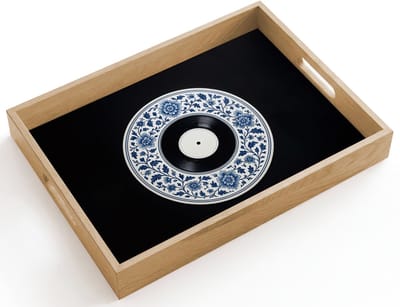 Dienblad hout 40x30 cm - Schootdienblad - Vinyl - LP - Delfts Blauw - Muziek - Borrelplank rechthoek - Plateau dienbladen