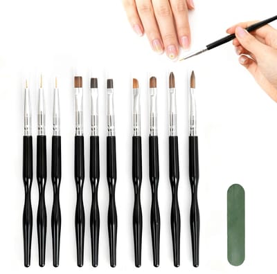 Dailygoods - 10-delige Nail Art Kwastenset met Polijstvijl voor Gelnagels