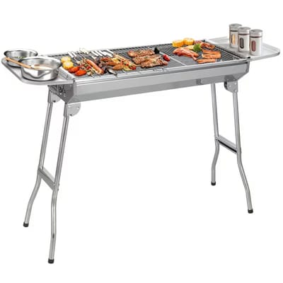Opvouwbare Houtskool BBQ met Deksel - Draagbare RVS Barbecue voor Buiten