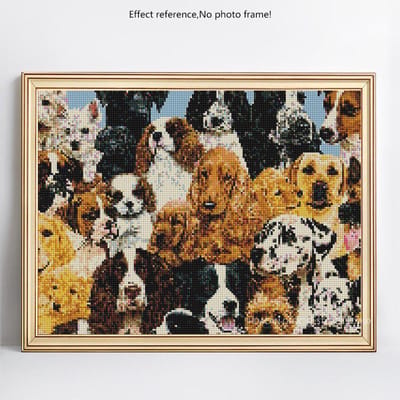 Peinture diamant famille chien et chat, broderie complète d'animaux, mosaïque ronde, strass 20X30CM gray