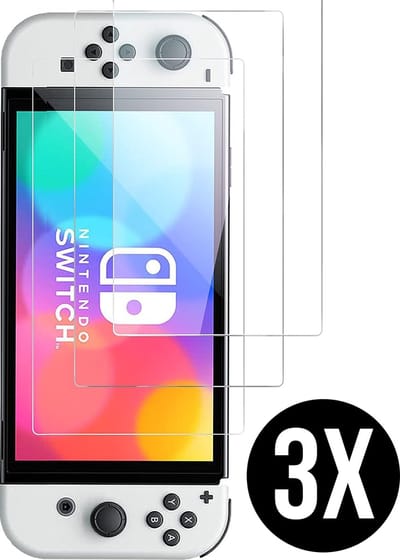 Podec - 3x Screenprotector geschikt voor Nintendo Switch OLED - Tempered Glass Screen Cover