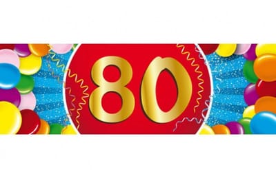 80 jaar leeftijd sticker - 19 x 6 cm - 80 jaar verjaardag - jubileum - versiering