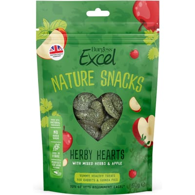 Voordeelpakket: 3x60g Burgess Excel Nature Snacks Herby Hearts voor konijnen cavia's