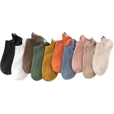 10 Paires de Chaussettes à Motifs Dessin Animé, Chaussettes de Cheville Brodées Animaux et Légumes Mignons, Bas et Collants pour Femmes One-size gray