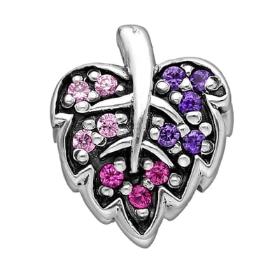 EAR IT UP - Bedel - Blad - Zirkonia - 925 sterling zilver - Charm - Bead - 11,5 x 9,5 mm - 1 stuk