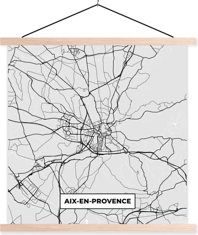Posterhanger incl. Poster 40x40 cm - Schoolplaat - Plattegrond - Aix-en-Provence - Stadskaart - Kaart - Frankrijk - Textielposter - Blanke latten - Stadskaart
