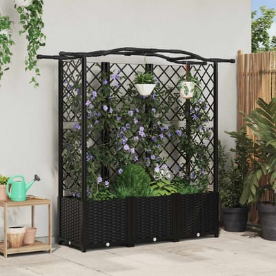 vidaXL Verhoogd Bed met Trellis en Dak Zwart 163 x 40 x 138 cm PP
