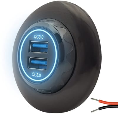 ProRide 12V USB Autolader 2 Poorten Opbouw Rond - USB A Stopcontact Auto, Boot en Camper - QC3.0 Snellader - Complete set - Blauw