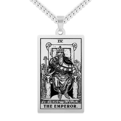 Tarot Ketting IV: De Keizer / The Emperor - Zilverkleurig Stainless Steel - Grote Arcana uit Rider-Waite Geïnspireerd - 60cm - Pax Amare