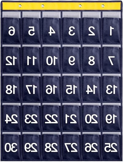 Organisator voor aan de muur met 30 genummerde vakken, opbergoplossing met 4 haken, vouwbaar en stevig voor mobiele telefoons, rekenmachines en accessoires, 79 x 60 cm (Marineblauw)