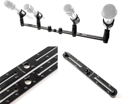 Verstelbare stereo T-bar voor maximaal 4 microfoons - geschikt voor 3/8" en 5/8" schroefdraad