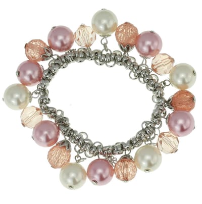 Behave - Elastische armband met roze parels - romantische stijl - 15 cm