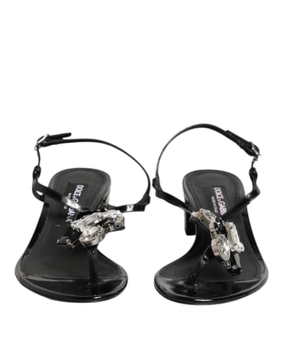 Dolce & Gabbana Zwart Leren Kristallen Enkelband Sandalen Schoenen