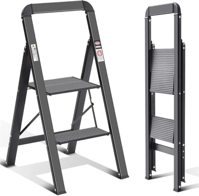 Stellar Trapladder - 2 Treden - Vouwladder - Vouwladder Met Leuning - Antislip - Huishoudladder - Belastbaar Tot 150 kg - 45B x 93H cm