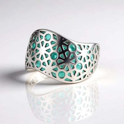 Cavill - Moderne Zilveren Ring - 925 Sterling Zilver - Turkoois Sieraden - Opengewerkt Geometrisch Design - Brede Ring - Artistiek & Comfortabel