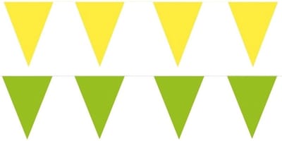 Feest versiering punt vlaggetjes pakket - 60 meter - groen en geel - slingers / vlaggenlijnen - kunststof - buiten/binnen