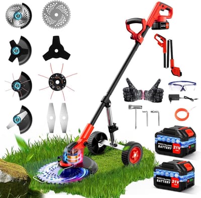 Accu Grastrimmer 6000 mAh - 21V Grasmaaier met Oplader - 850W Borstelloze Motor - Draaibare Kop voor Tuin en Gazon