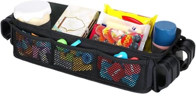 Kinderwagen Snack Tray - Wandelwagen Organizer - Onderweg Eten - Met Bekerhouder - 25 x 20 x 5 cm - Meerkleurig