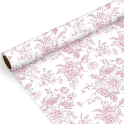 Inpakpapier Bloemen - Cadeaupapier Rol - Geschenken Versieren - Delicaat Bloemenpatroon - 43 cm x 10 meter - Roze Wit