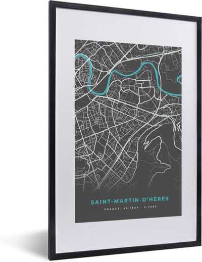 Fotolijst incl. Poster - Saint-Martin-D'Hères - Frankrijk - Plattegrond - Stadskaart - Kaart - 40x60 cm - Posterlijst